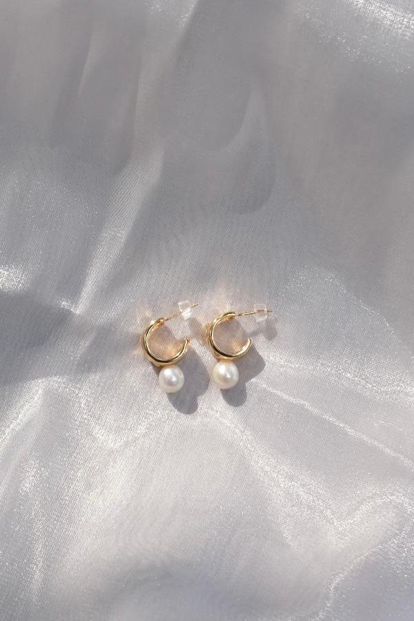 Pearl on Hoops Earrings